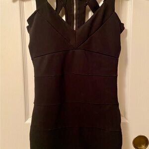 Poof! Black V-Neck Mini Dress with Strappy Back